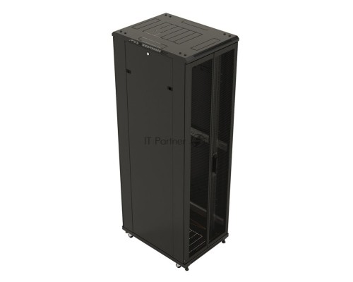 Шкаф настенный Hyperline TTB-4781-DD-RAL9004 19-дюймовый, 47U, 2277x 800х 1000 мм (ВхШхГ), передняя и задняя распашные перфорированные двери (75%), ручка с замком, крыша нового типа, цвет черный