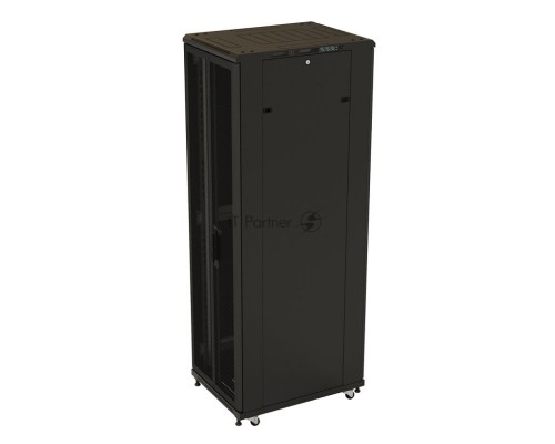Шкаф настенный Hyperline TTB-4781-DD-RAL9004 19-дюймовый, 47U, 2277x 800х 1000 мм (ВхШхГ), передняя и задняя распашные перфорированные двери (75%), ручка с замком, крыша нового типа, цвет черный