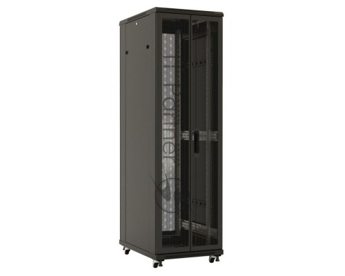 Шкаф настенный Hyperline TTB-4781-DD-RAL9004 19-дюймовый, 47U, 2277x 800х 1000 мм (ВхШхГ), передняя и задняя распашные перфорированные двери (75%), ручка с замком, крыша нового типа, цвет черный