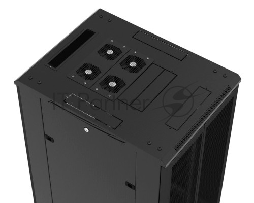 Шкаф настенный Hyperline TTB-4781-DD-RAL9004 19-дюймовый, 47U, 2277x 800х 1000 мм (ВхШхГ), передняя и задняя распашные перфорированные двери (75%), ручка с замком, крыша нового типа, цвет черный