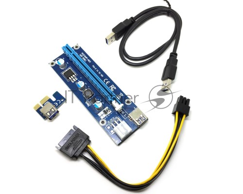 Переходник/удлинитель Espada USB Riser card PCI-E x1 Male to PCI-E x16 Female с питанием 6Pin, EpciEkit, в комплекте кабель usb 3.0