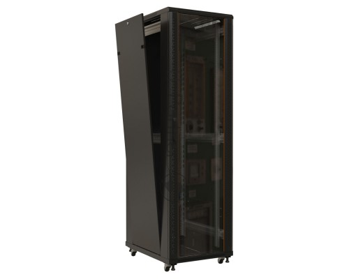 Шкаф напольный Hyperline TTB-4268-AS-RAL9004 19-дюймовый, 42U, 2055x 600х 800 мм (ВхШхГ), передняя стеклянная дверь со стальными перфорированными боковинами, задняя дверь сплошная, ручка с замком