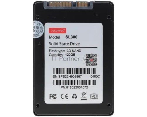 Накопитель SSD Colorful SL300 128GB  SATA 6Gb/s, 500/410, IOPS 60/55K, MTBF 1M, 3D NAND TLC, DRAM lessMB, 80TBW, Retail