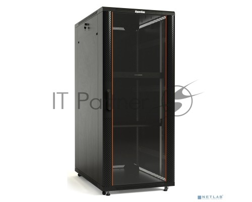 Шкаф напольный Hyperline TTB-2266-AS-RAL9004 19-дюймовый, 22U, 1166x 600х 600 мм (ВхШхГ), передняя стеклянная дверь со стальными перфорированными боковинами, задняя дверь сплошная, ручка с замком
