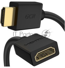Удлинитель Greenconnect  3.0m v2.0 HDMI-HDMI черный, OD7.3mm, 28/28 AWG, позолоченные контакты, Ethernet 18.0 Гбит/с, 19M / 19F, (GCR-HMFR6-BB3S-3m), тройной экран