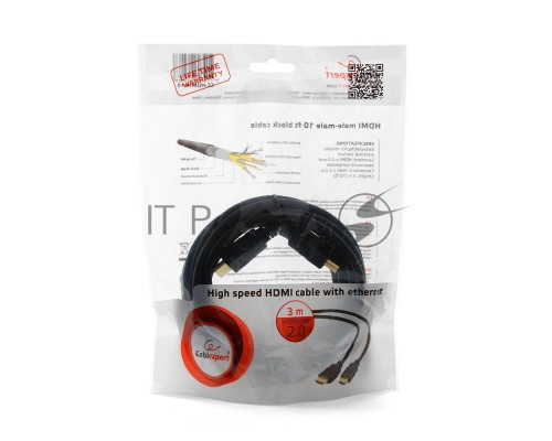 Кабель HDMI Cablexpert CC-HDMI4-10, 19M/19M, v2.0, медь, позол.разъемы, экран, 3м, черный, пакет Кабель HDMI Cablexpert CC-HDMI4-10, 19M/19M, v2.0, медь, позол.разъемы, экран, 3м, черный, пакет
