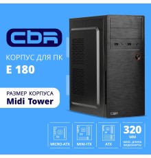 CBR Корпус ATX Miditower E180, c БП ATX450-12EC (450W/120mm), 2*USB 2.0, HD Audio+Mic, Black [PCC-ATX-E180-USB22-450W]