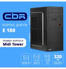CBR Корпус ATX Miditower E180, без БП, 2*USB 3.0, 2*USB 2.0, HD Audio+Mic, Black [PCC-ATX-E180-USB32-USB22-WPSU]