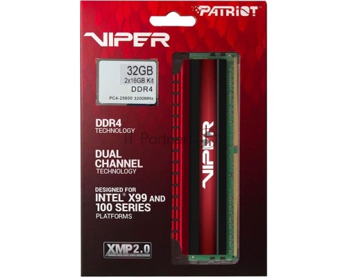 Оперативная память Patriot DIMM DDR4 32GB Memory Viper 4 Series (2 x 16GB) 3200MHz (PC4-25600) Dual Module Kit Оперативная память Patriot DIMM DDR4 32GB Memory Viper 4 Series (2 x 16GB) 3200MHz (PC4-25600) Dual Module Kit