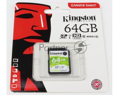 Флеш карта SD 64GB Kingston SDXC Class 10 UHS-I U1 Canvas Select 80Mb/s