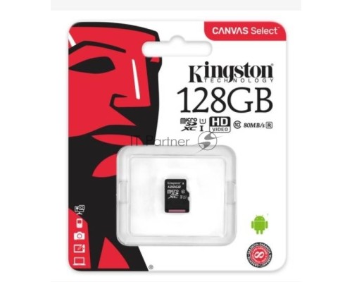 Карта памяти MicroSDXC 128GB  Kingston Class 10 UHS-I U1 Canvas Select  [SDCS/128GBSP]