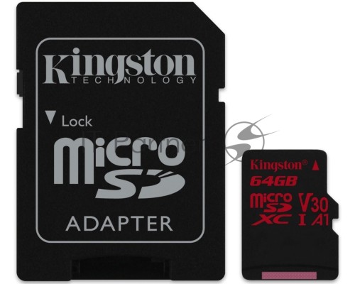 Флеш карта microSD 64GB Kingston microSDXC Class UHS-I U3 V30 Canvas React (SD адаптер) 80MB/s