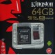 Флеш карта microSD 64GB Kingston microSDXC Class UHS-I U3 V30 Canvas React (SD адаптер) 80MB/s