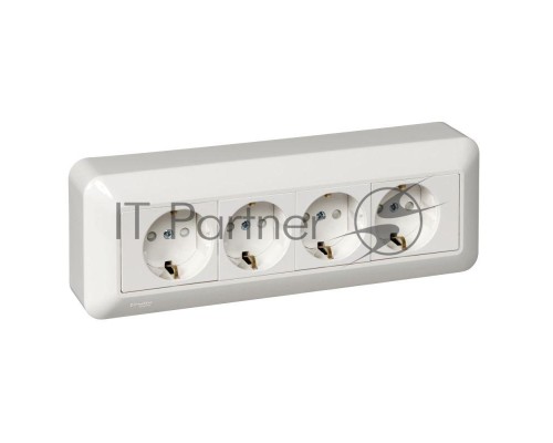 Розетка WESSEN RA16-411M-BI  Прима Бел 4-я с/з с з/ш 16А наружная в сборе с монт.пласт.