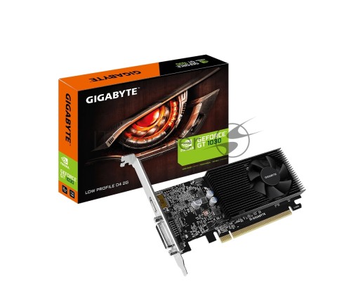 Видеокарта Gigabyte GV-N1030D4-2GL NVidia GeForce GT 1030, 2Gb DDR4/64-bit, PCI-Ex16 3.0, DVI-Dx1, HDMI2.0bx1, LP, 2-slot cooler, Retail