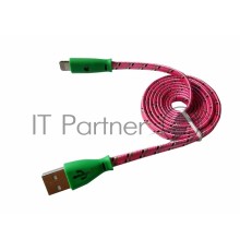 Кабель Rexant (18-4258) USB кабель светящиеся разъемы для iPhone 5/6/7 моделей шнур шелк плоский1М розовый