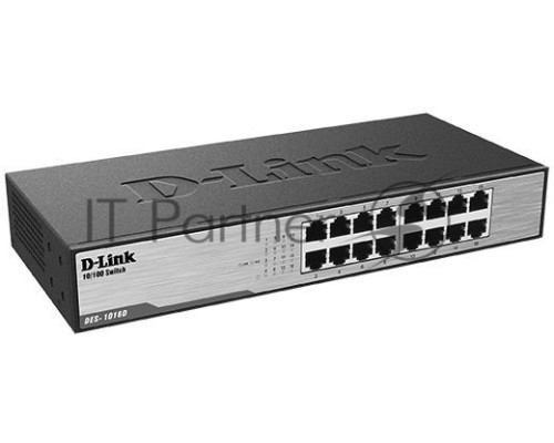Неуправляемый коммутатор D-Link DES-1016D/H1A с 16 портами 10/100Base-TX, функцией энергосбережения и поддержкой QoS