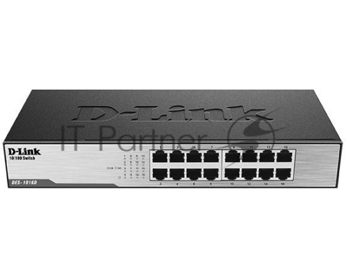 Неуправляемый коммутатор D-Link DES-1016D/H1A с 16 портами 10/100Base-TX, функцией энергосбережения и поддержкой QoS