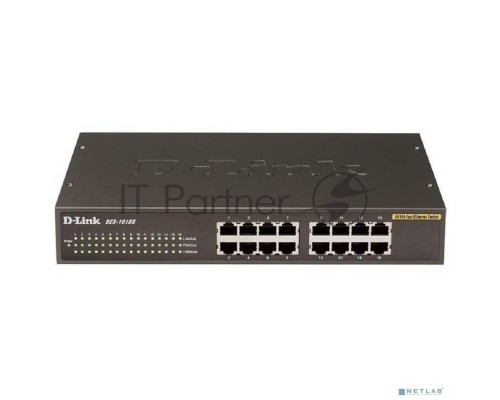 Неуправляемый коммутатор D-Link DES-1016D/H1A с 16 портами 10/100Base-TX, функцией энергосбережения и поддержкой QoS