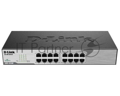 Неуправляемый коммутатор D-Link DES-1016D/H1A с 16 портами 10/100Base-TX, функцией энергосбережения и поддержкой QoS