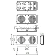 Модуль вентиляторный Hyperline TFAB-T2FR-RAL9004 потолочный с 2-мя вентиляторами для установки в шкафы серий TTC2, TTB и TWB, с подшипниками и крепежными элементами, без кабеля питания, цвет черный