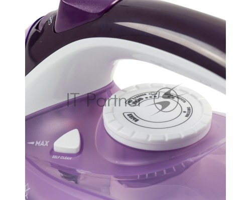 Утюг Galaxy Line GL 6124, фиолетовый с белым, паровой, 2500 Вт, постоянный пар 50 г/мин, паровой удар 230 г/мин, функции: самоочистка, антикапля, антинакипь, функция увлажнения, вертикальное отпаривание, защита от перегрева, индикатор нагрева, керамическ