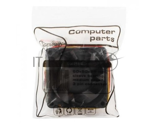 Вентилятор Gembird D6025SM-3 60x60x25, втулка, 3 pin, провод 25 см , OEM {100}