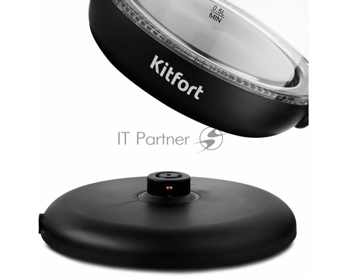 Чайник электрический Kitfort КТ-625-1 1.7л. 2200Вт черный/голубой (корпус: стекло)