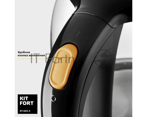 Чайник электрический Kitfort КТ-625-4 1.7л. 2200Вт черный/желтый (корпус: стекло)