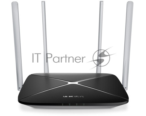 Беспроводный маршрутизатор Mercusys AC12, Dual Band, (867Мбит/с на 5 ГГц + 300Мбит/с на 2,4 ГГц)  4 порта 100 Мбит/с, 4 фиксированных антенны