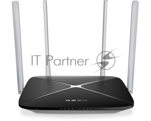Беспроводный маршрутизатор Mercusys AC12, Dual Band, (867Мбит/с на 5 ГГц + 300Мбит/с на 2,4 ГГц)  4 порта 100 Мбит/с, 4 фиксированных антенны