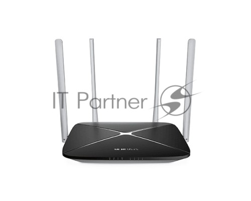 Беспроводный маршрутизатор Mercusys AC12, Dual Band, (867Мбит/с на 5 ГГц + 300Мбит/с на 2,4 ГГц)  4 порта 100 Мбит/с, 4 фиксированных антенны