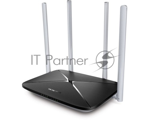 Беспроводный маршрутизатор Mercusys AC12, Dual Band, (867Мбит/с на 5 ГГц + 300Мбит/с на 2,4 ГГц)  4 порта 100 Мбит/с, 4 фиксированных антенны