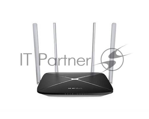 Беспроводный маршрутизатор Mercusys AC12, Dual Band, (867Мбит/с на 5 ГГц + 300Мбит/с на 2,4 ГГц)  4 порта 100 Мбит/с, 4 фиксированных антенны