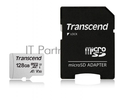 Флеш карта Transcend Micro SecureDigital 128Gb MicroSDXC Class 10 UHS-I U3, SD adapter}(TS128GUSD300S-A)