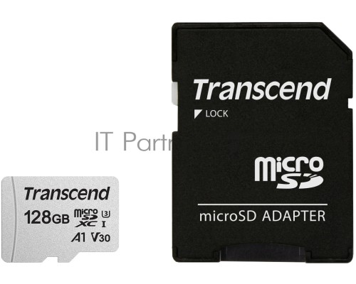 Флеш карта Transcend Micro SecureDigital 128Gb MicroSDXC Class 10 UHS-I U3, SD adapter}(TS128GUSD300S-A)