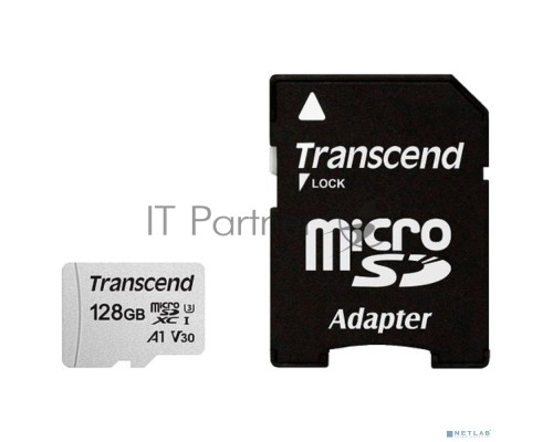 Флеш карта Transcend Micro SecureDigital 128Gb MicroSDXC Class 10 UHS-I U3, SD adapter}(TS128GUSD300S-A)