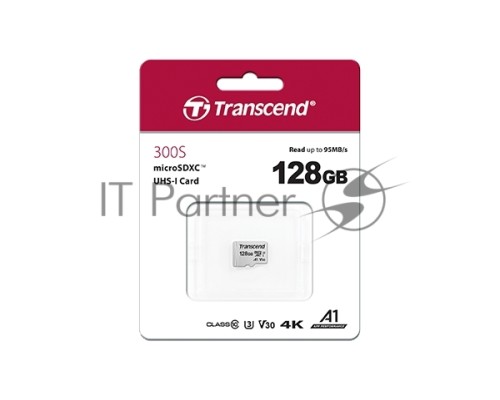 Флеш карта Transcend Micro SecureDigital 128Gb MicroSDXC Class 10 UHS-I U3, SD adapter}(TS128GUSD300S-A)
