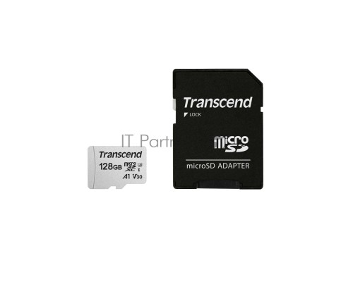 Флеш карта Transcend Micro SecureDigital 128Gb MicroSDXC Class 10 UHS-I U3, SD adapter}(TS128GUSD300S-A)