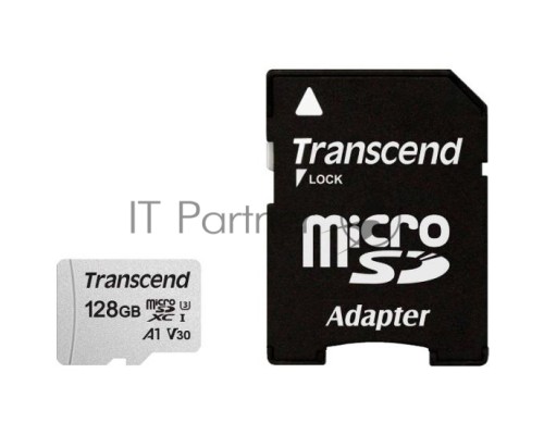 Флеш карта Transcend Micro SecureDigital 128Gb MicroSDXC Class 10 UHS-I U3, SD adapter}(TS128GUSD300S-A)