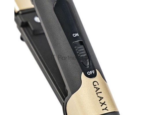 Щипцы для волос Galaxy Line GL 4519, черный, 40 Вт, максимальная температура 180°С, керамическое покрытие поверхностей, индикатор работы, ножка-подставка для обеспечения защиты от нагрева поверхности стола, шнур питания, вращающийся на 360°, подвесная пе