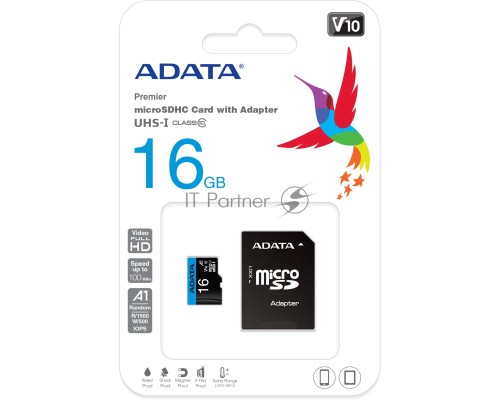 Флеш карта microSD 16GB ADATA microSDHC Class 10 UHS-I A1 100/10 MB/s (SD адаптер)