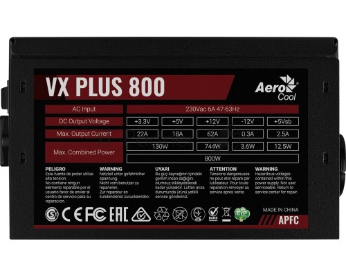 Блок питания Aerocool, VX PLUS 800, 800DВт, 120мм, черный
