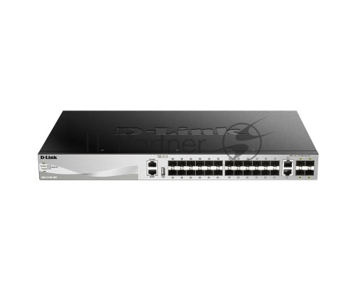 Коммутатор  D-Link DGS-3130-30S/A1A, L2+ Managed Switch with 24 100/1000Base-X SFP ports and 2 10GBase-T ports and 4 10GBase-X SFP+ ports.16K Mac address, SIM,  USB port, IPv6, SSL v3, 802.1Q VLAN,GVRP, 802.1v P