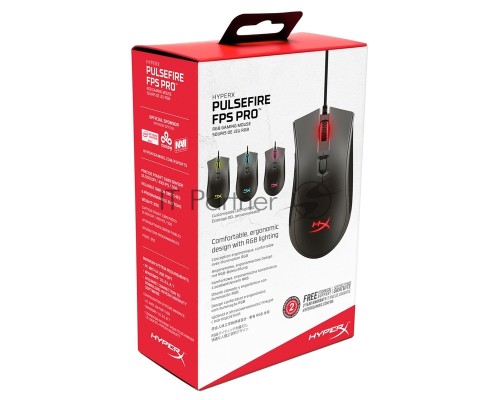  Игровая мышь HyperX Pulsefire Pro (6 кнопок, 16000 dpi, USB, RGB подсветка, HX-MC003B)
