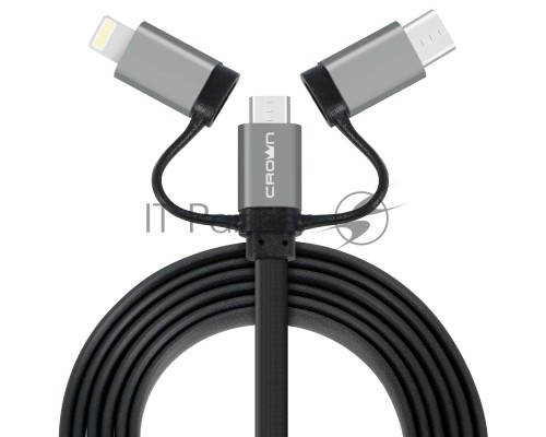 Кабель Crown USB - microUSB/USB Type-C/Lightning CMCU-3182 black