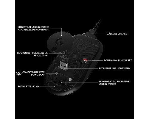 Мышь беспроводная/проводная Logitech G PRO черный, 25600 dpi, радиоканал, USB, кнопки - 7