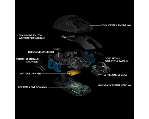 Мышь беспроводная/проводная Logitech G PRO черный, 25600 dpi, радиоканал, USB, кнопки - 7
