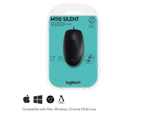 Мышь проводная Logitech B110 Silent черный, 1000 dpi, USB, кнопки - 3