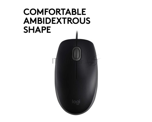 Мышь проводная Logitech B110 Silent черный, 1000 dpi, USB, кнопки - 3